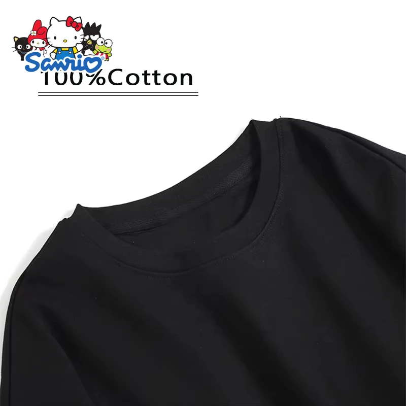 سانريو بلدي ميلودي الوجهين تي شيرت مطبوع الصيف القطن المرأة حجم كبير تي شيرت Y2K ريترو فضفاض عادية قصيرة الأكمام