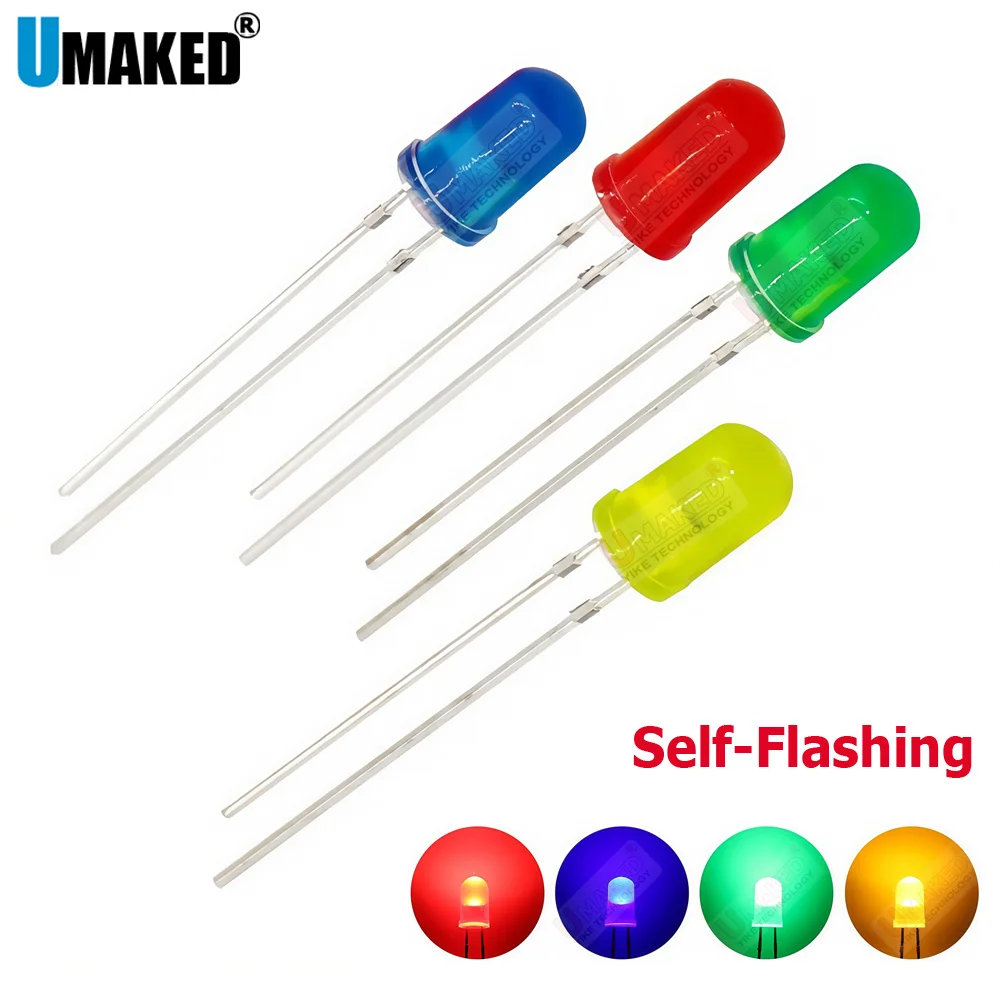 

1000 шт. F5 5 мм красный зеленый синий желтый мигающий DIP-бусина светодиодные диоды самомигающийся цвет лен светоизлучающие diy светодиодные лампы бусины DIP