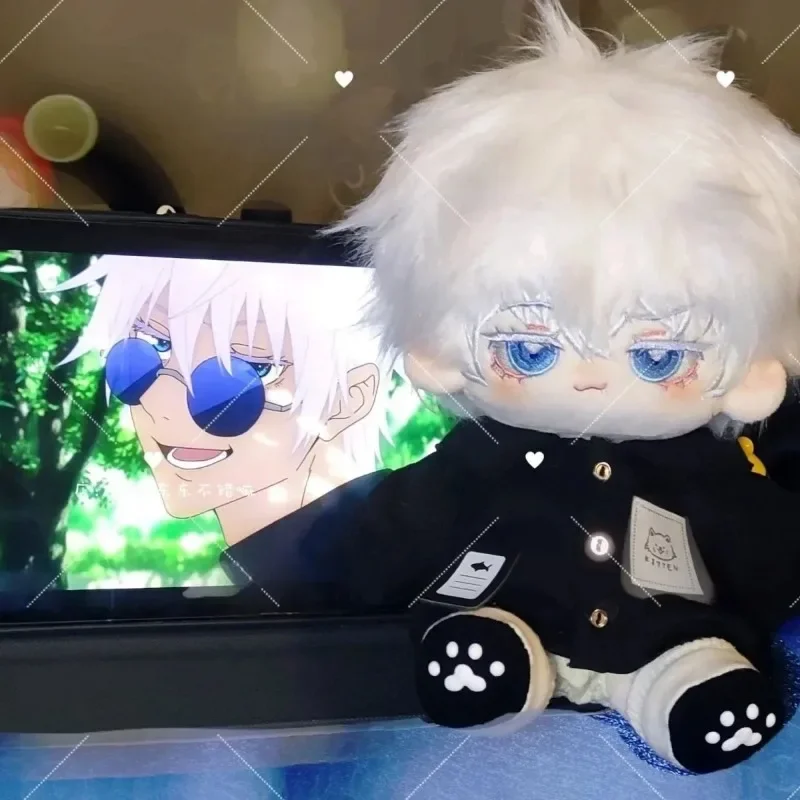 Anime papel satoru gojo bonito menino macio pelúcia boneca corpo dos desenhos animados vestir-se bonecas de algodão cosplay plushie fantoche figura brinquedos 20cm