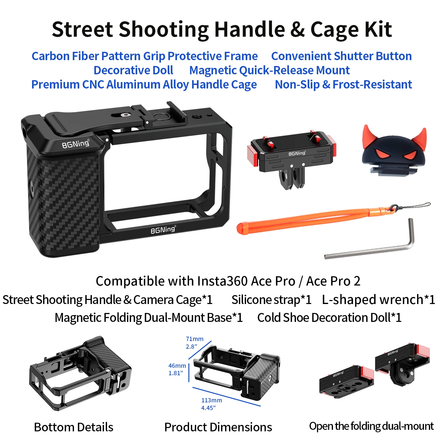 Essentieller Handgriff für Insta360 Ace Pro 2 Magnetischer Schnellwechseladapter Street Vlog Fotografie Kamerakäfig Zubehör – Detail 25