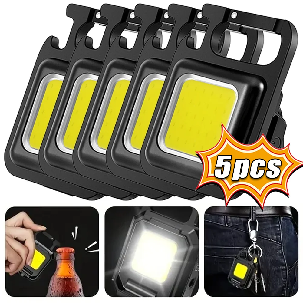 

1-5Pcs Bestselling USB Rechargeable Keychain Flashlight Portable Mini Work Lights HighBrightness COB LED Torch Outdoor Emergency