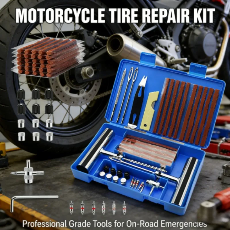 

58PCS Car Tire Repair Kit Emergency Tubeless Vacuum Tyre Puncture Repair Tool Set with Rubber Strips for Auto Motorcycle Truck