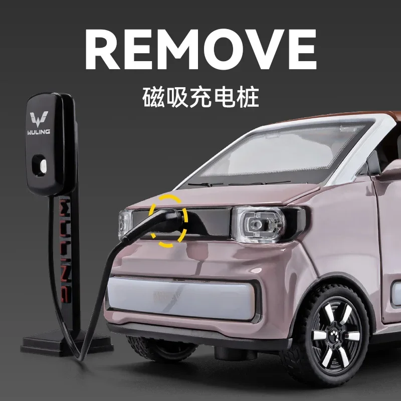 1:24 wuling mini ev conversível com barco a motor diecast liga de metal modelo carro som luz puxar para trás coleção crianças brinquedo presente