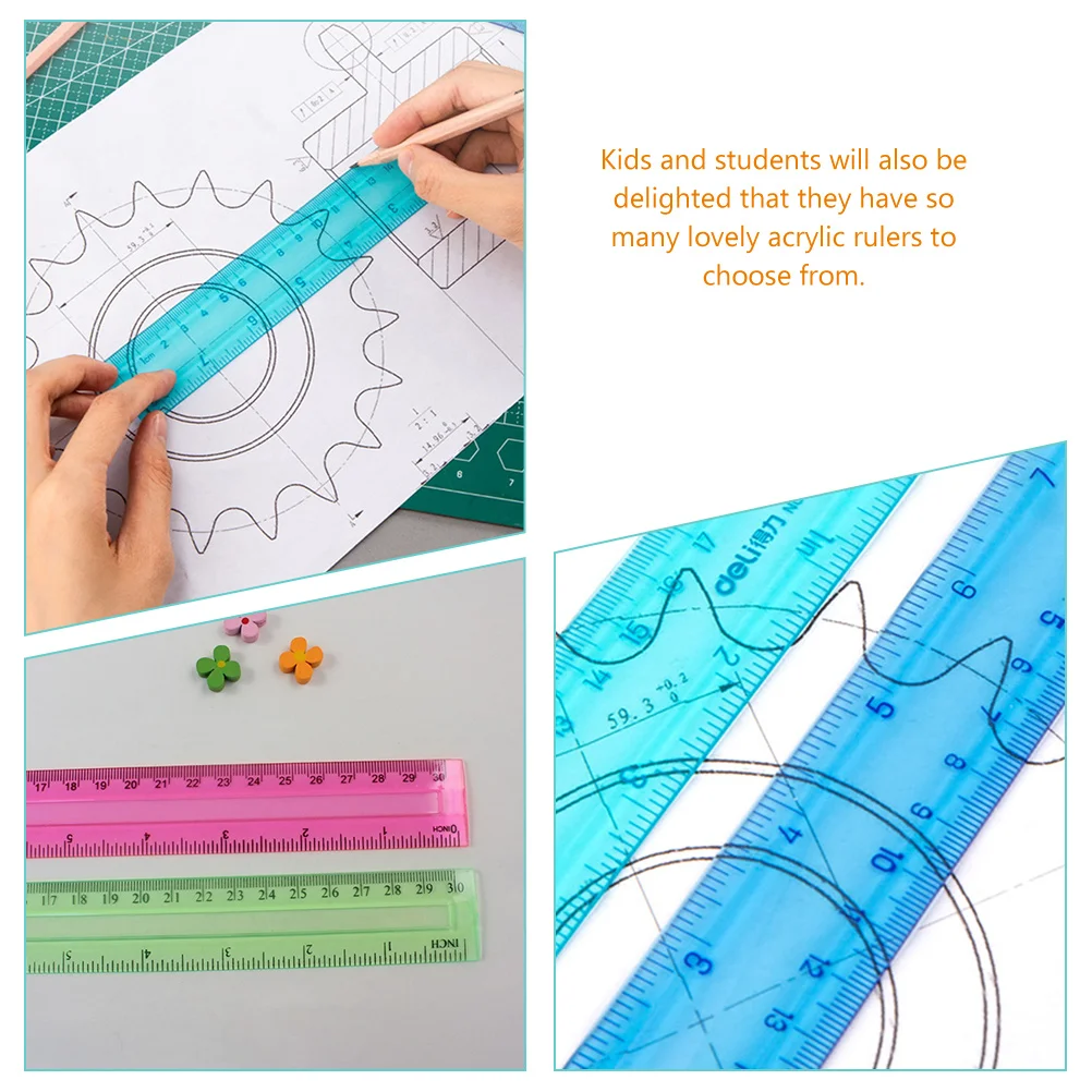 32 Pcs Colored Ruler Set Cute School Supplies Rulers for Scale Aesthetic Metric System Office