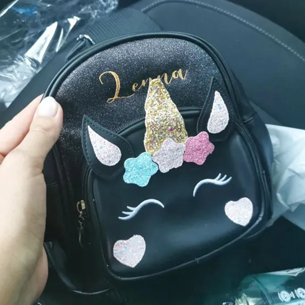 Mochila de unicornio con nombre personalizado para niños, mochila escolar pequeña de dibujos animados para niños, mochilas para aperitivos de viaje para niñas, nueva