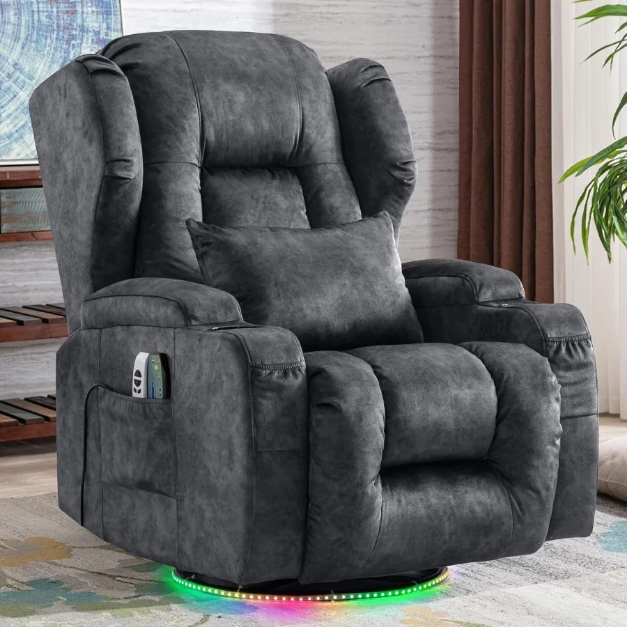 Power Swivel Rocker Recliner Chairs for Adults Electric Wall Hugger Reclining Sofa with Massage Heat Oversized Theater Seating