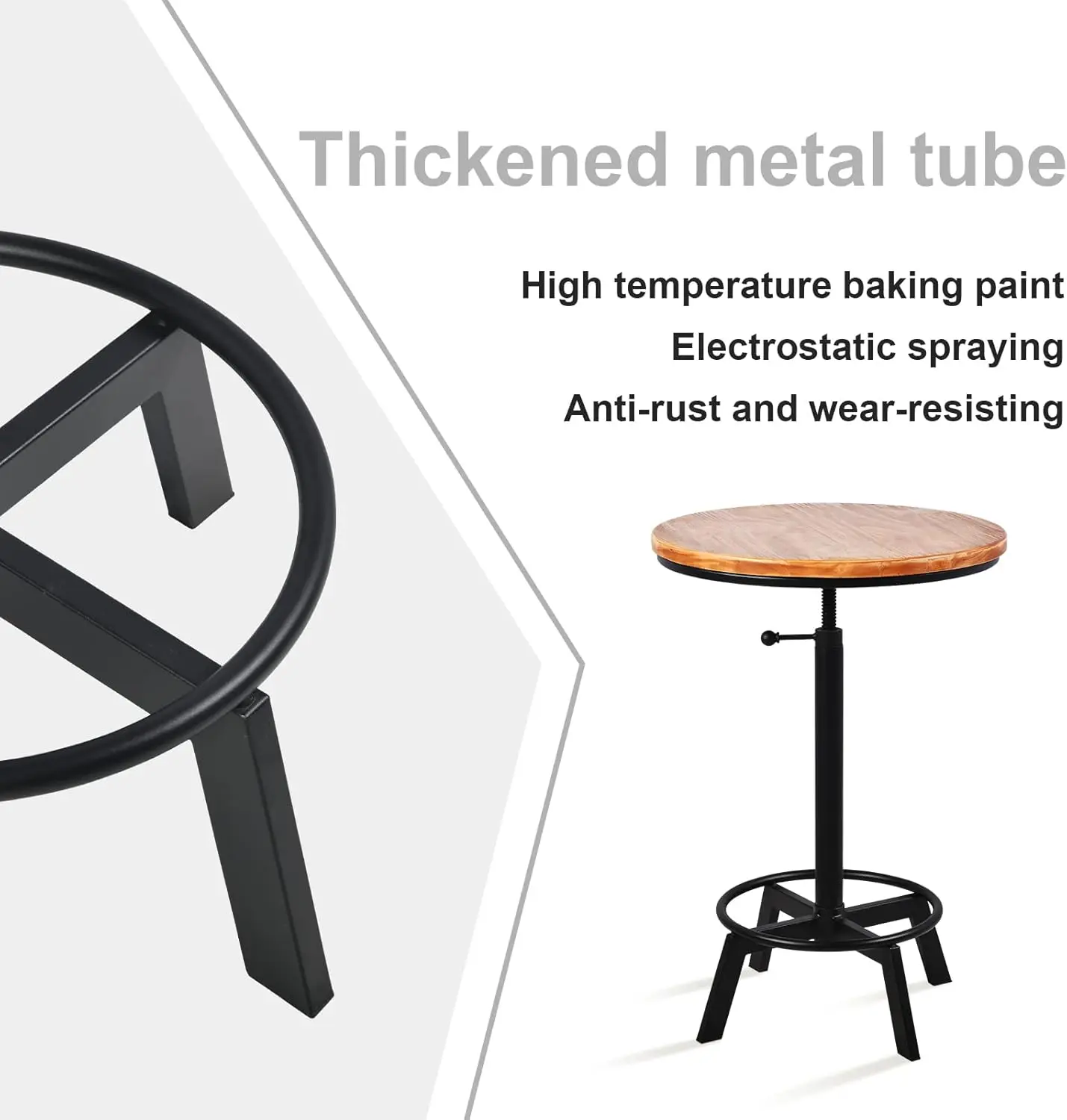 Farmhouse Bar Table 30-35.4Inch Height Adjustable Rustic Bistro Pub Table For Kitchen Coffee House Vintage Cocktail Table