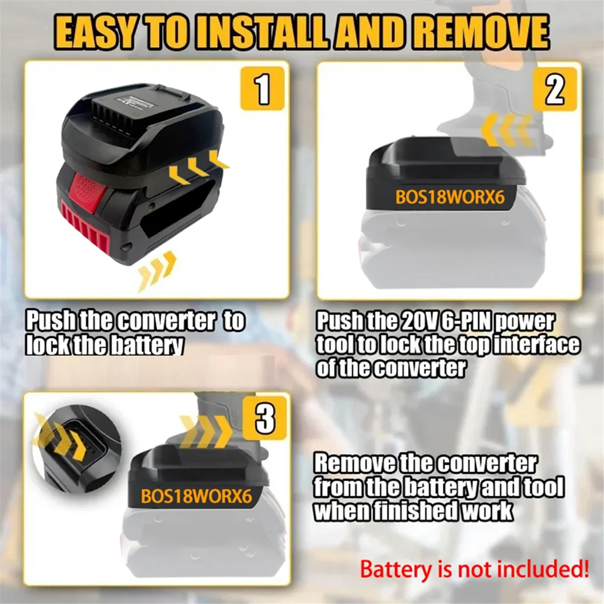 SSR BOS18WORX6 Power Tool Adapter Converter for 18V BAT618 Li-Ion Battery for 20V 6 Pin Power Tools