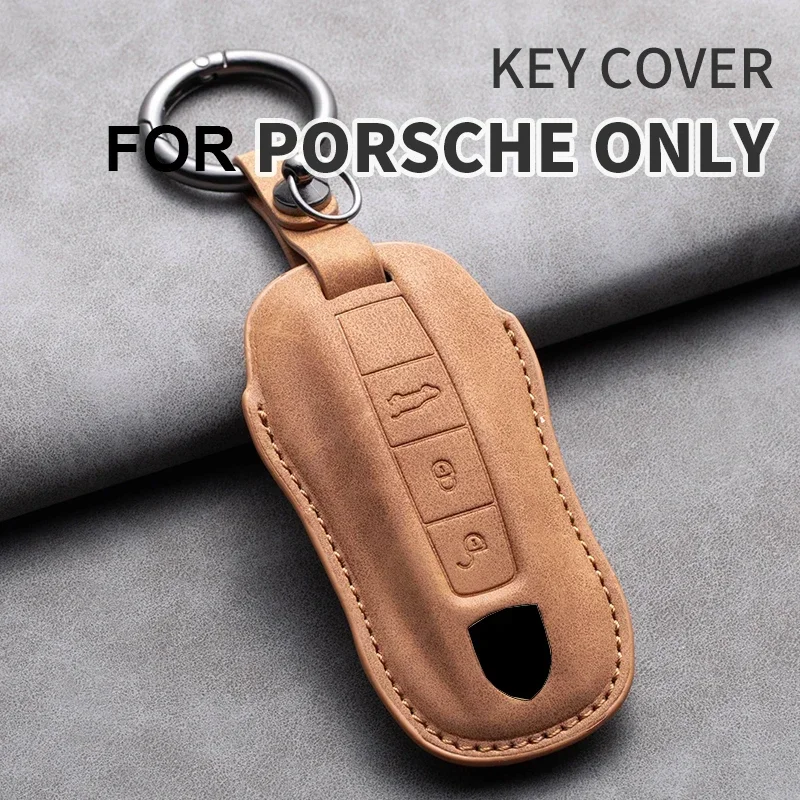 Capa de couro chave do carro para Porsche, Shell Fob, Panamera, Spyder, Carrera, Macan, Cayman, Cayenne, 911, 970, 981, 991, chaveiro