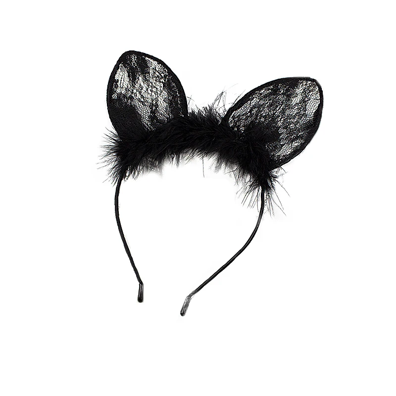 

Gothic Lace Rabbit Bunny Ears Veil Black Eye Mask Set Halloween Party Headwear Hair Accessories Fashion Sexy Women Girl Hairband