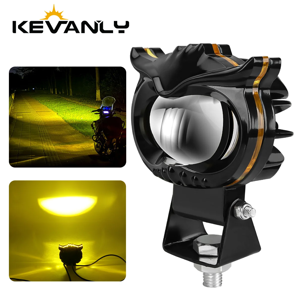 2PCS Motorcycle LED Spotlight Owl Style Single Lens Headlight High Low Beam Bicolor LED Driving Auxiliary Fog Lamp 12v Universal