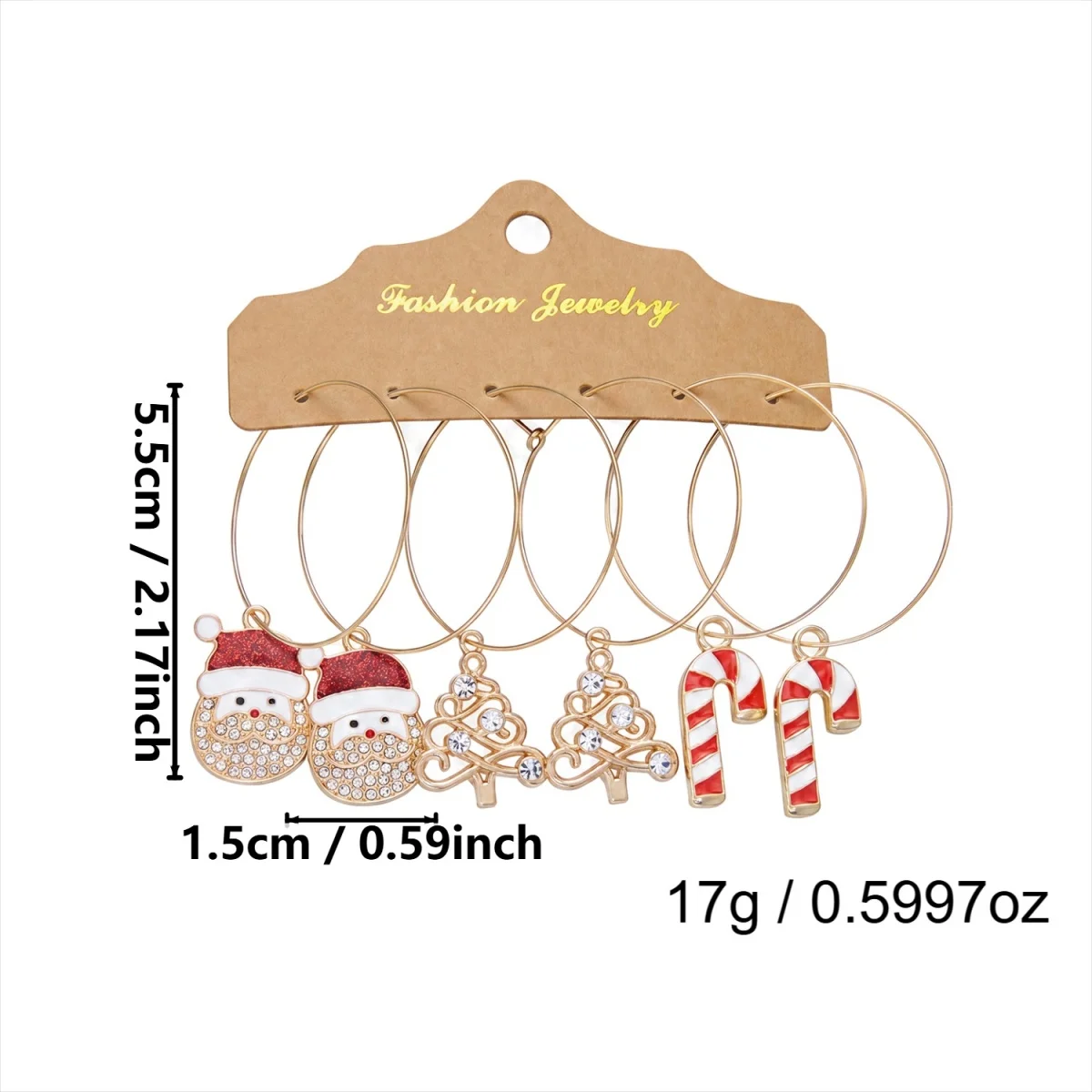 3 Paar/Set Weihnachts-Strass-Ohrringe mit Hirsch, Zuckerstange, Geschenkbox, für Damen, niedliche Weihnachtsmann- und Weihnachtsbaum-Ohrringe, Schmuck – Detail 37
