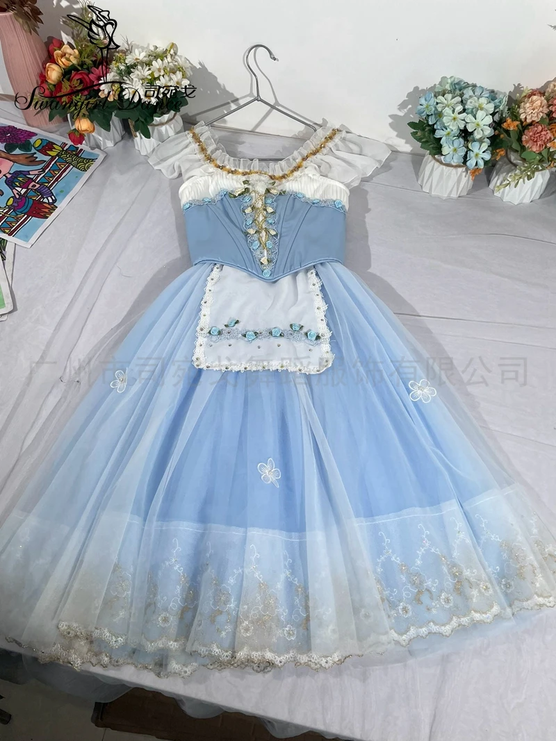 

BT4267 Coppelia Giselle Длинная романтическая балетная юбка для девочек, детей, женщин, мягкие тюлевые костюмы для выступлений, синие