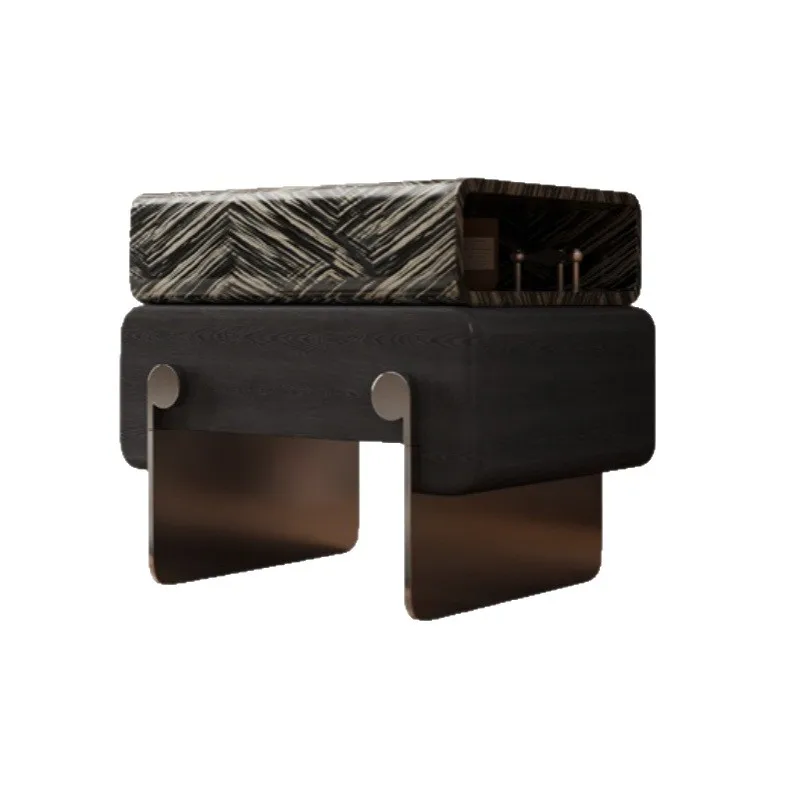 Small bedroom bedside table designer creative home rotating ash wood leather bedside cabinet black cabinet