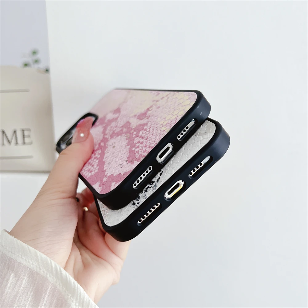 Fashion brand lovely snakeskin leather phone case For iphone 16 15 14 13 12 Pro Max soft cover fundas