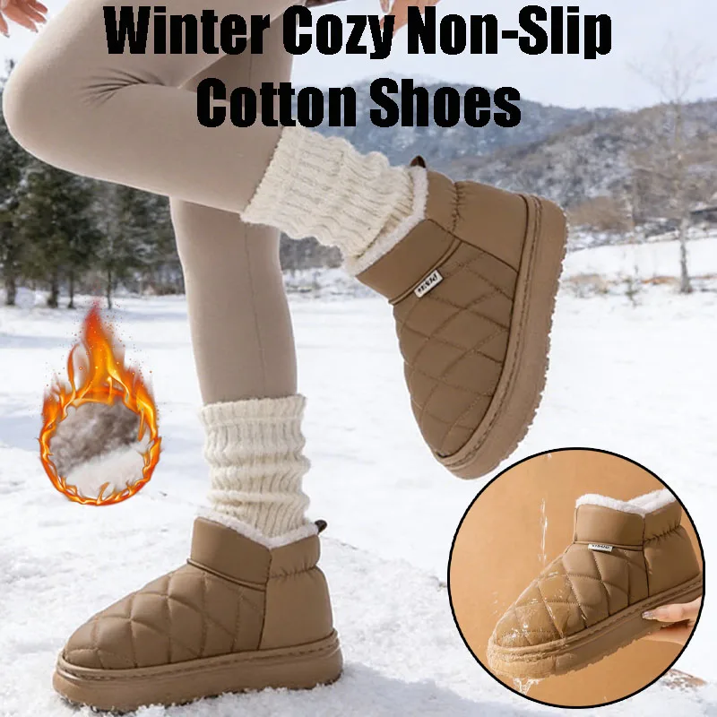 Zapatos de casa antideslizantes de invierno, zapatillas de algodón con forro polar, zapatos de interior de suela gruesa, zapatillas con parte trasera cerrada para hombres y mujeres