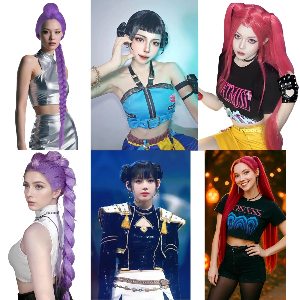 Peruka syntetyczna Anime Rumi Mila Zoe Cosplay, fioletowo-różowo-czarna, odpowiednia dla kobiet, do codziennego użytku, na imprezy, do odgrywania ról, odporna na ciepło.