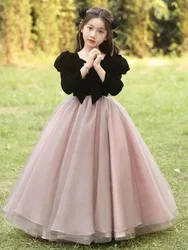 2024 Newest Girls Elegant Dresses Children Birthday Party Luxury Slim Fit Ceremonial Dress School Gala Host Classic Formal Gowns