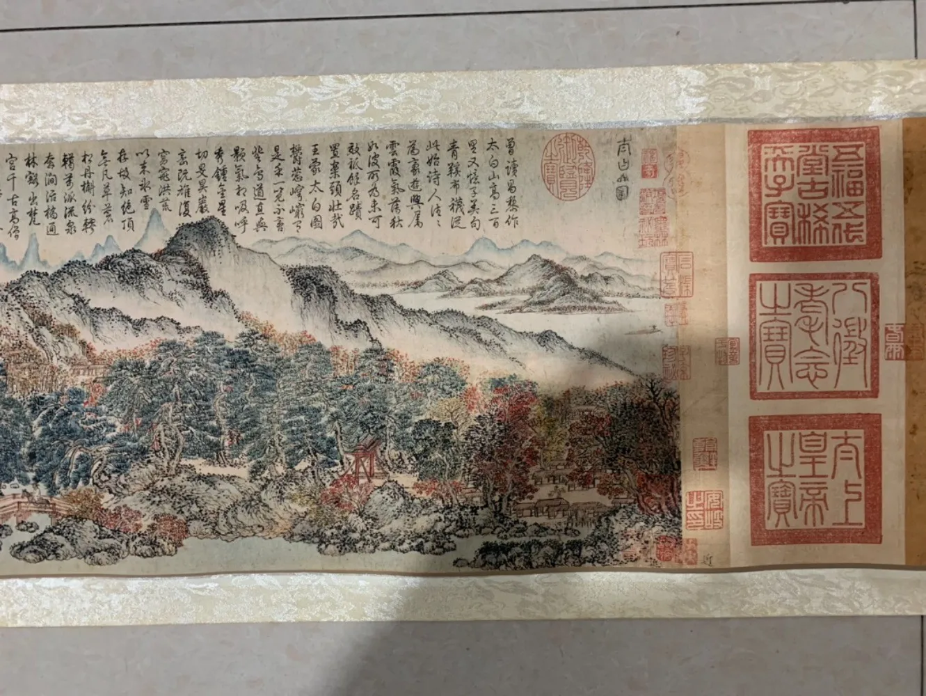 Old Temple Landscape Painting & Calligraphy Long Scroll Painting Handscroll