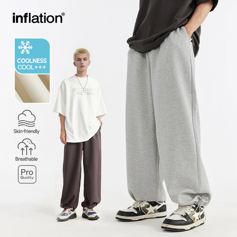 

INFLATION Skin-friendly Sweatpants Unisex Cool Feeling Breathable Wide Leg Pants