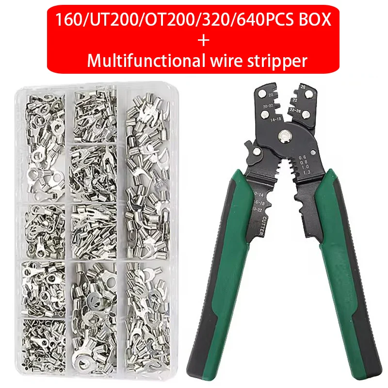 Copper Nose Crimp Terminal+Pliers,Cold Pressed Terminal,U Shaped O Shaped ,Wire Connector 0.5-4mm Bare Square Terminal Eletrico