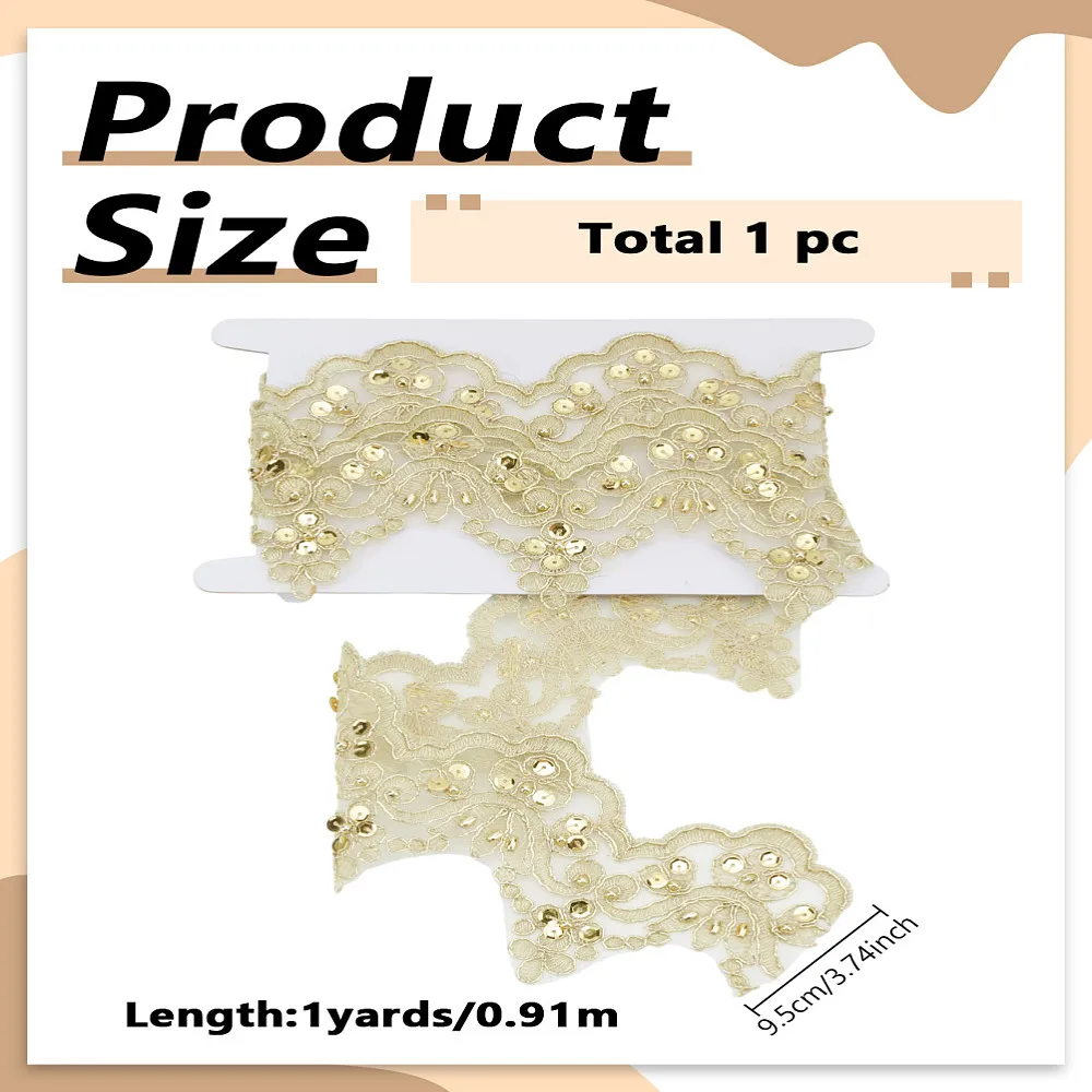 

1set 1 yard Embroidery Polyester Lace Ribbon Flower with 1pc Cardboard Display Card Champagne Yellow 3-3/4 inch(95mm)