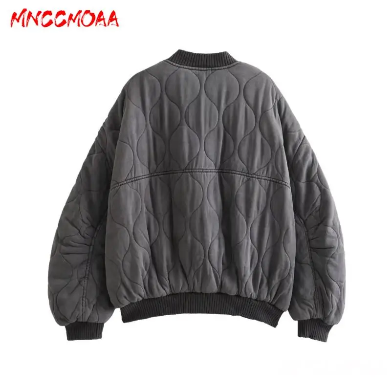 MNCCMOAA 2023 Winter Women Fashion Loose Stand Collar Flap Pocket Parkas Jacket Coat Female Solid Color Casual Zipper Outerwear