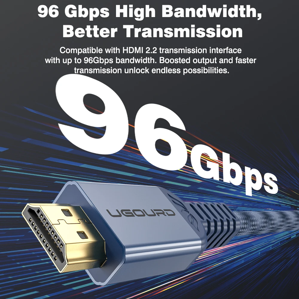 Kabel HDMI 2.2 UGOURD 96Gbps Ultra96 8K@240Hz 16K@60Hz 4K@144Hz 48Gbps Kompatybilny z EARC VRR Dynamic HDR 3D Dolby Atmos — zdjęcie produktu 3