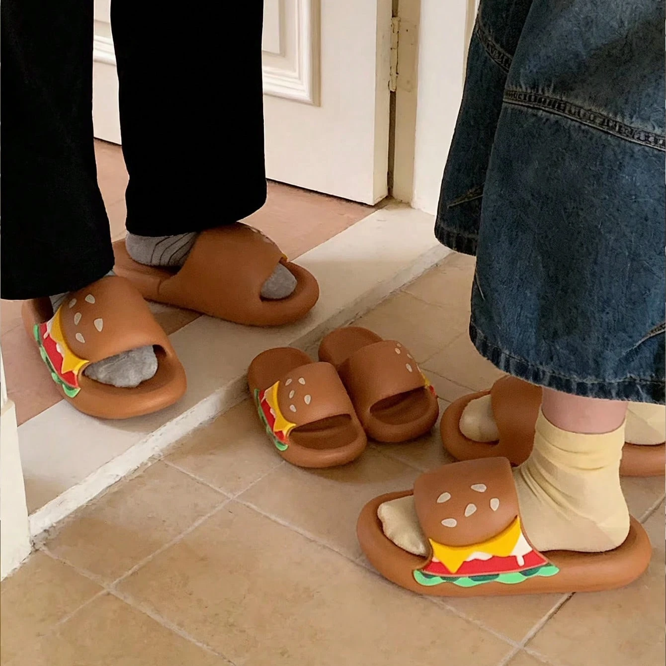 Women House BathSlippers Casual Cute Lovely Cartoon Hamburger Cat Capybara Summer Indoor Non-slip Soft Soles Comfy Home Female