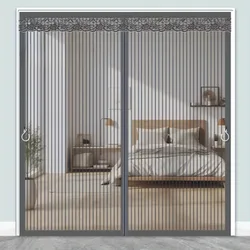 Modern style polyester door curtain, magnetic closing design, grey mosquito screen, suitable for bedroom, etc