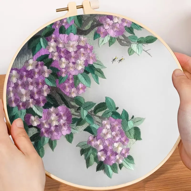 

Набор для вышивания в стиле сучжоуской вышивки - полный стартовый комплект с шелковыми нитками, тканью, пяльцами и цветочным узором для начинающих