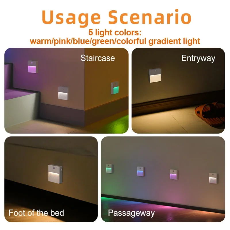 Imagem -06 - Inteligente Rgb Led Night Light Sensor de Movimento Usb Recarregável Lâmpada Regulável sem Fio Iluminação para Quarto Armário Escada 14 Pcs