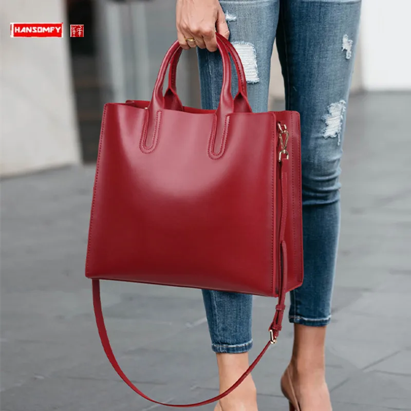 

2024 New Genuine Leather Women's Handbag Female Tote Bag Large Capacity A4 File Package Shoulder Crossbody Bags Fashion