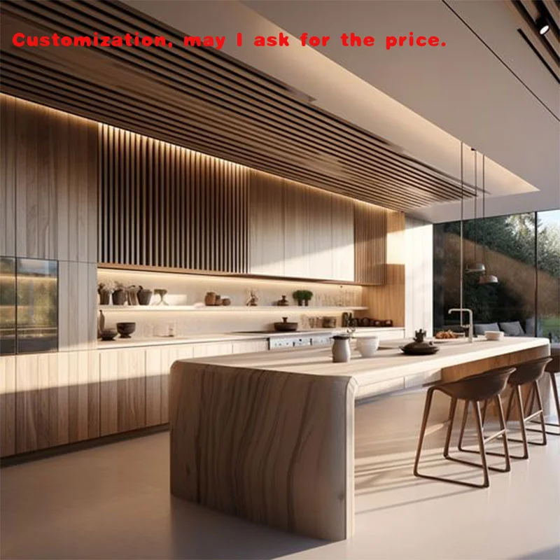 

на заказ. Цвет шампанского, самособольные кухонные шкафы, кухонная барная стойка со шкафом