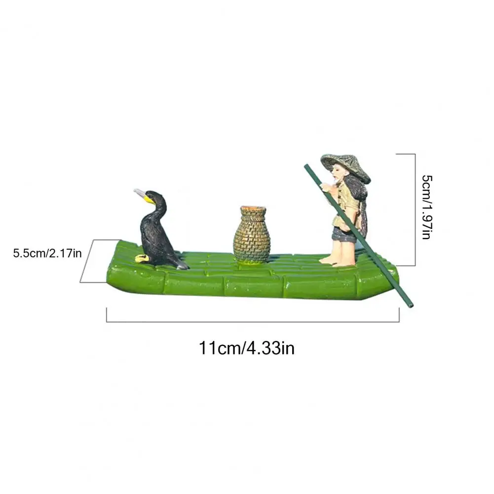 

Bamboo Raft Sculpture Resin National Style Figurine Decor Zen Aquarium Statue for Outdoor Indoor Fish Tank Pond Garden Decor