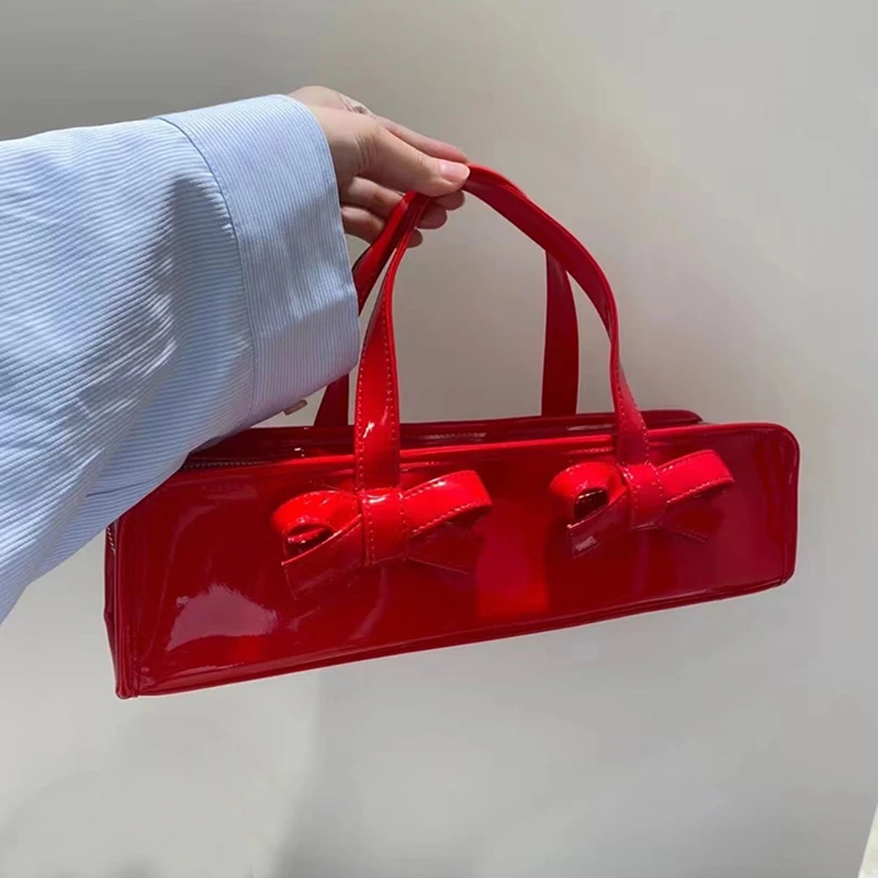 

Japan Style Bags for Women Luxury Designer Handbag Purses 2024 New in PU Peeling Brightening Process Bow Long Shape Casual Wrist