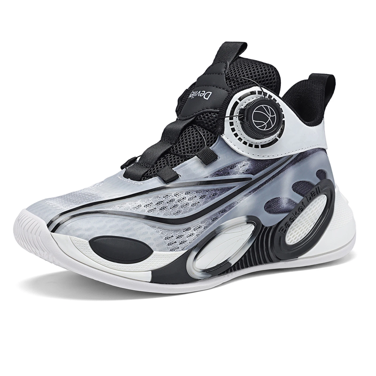 Kids High Top Basketball Shoes Rotary Buckle Breathable Sneakers Boys Girls Non Slip Sports Footwear