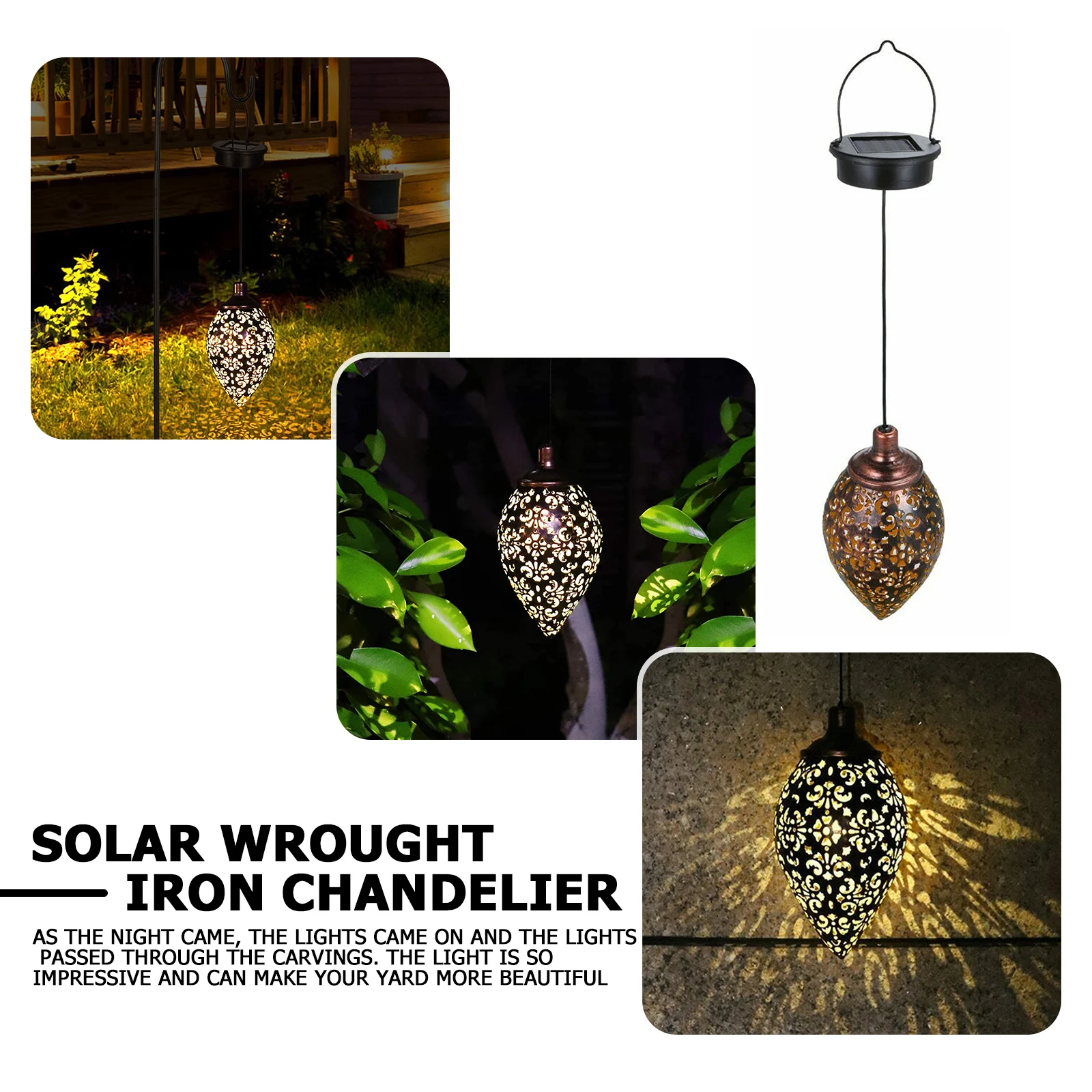 Solar LED Garden Art Light Sunlight Hanging Lights Olive Shaped Yard Lantern Garden Decoration Outdoor for Courtyard Patio Path