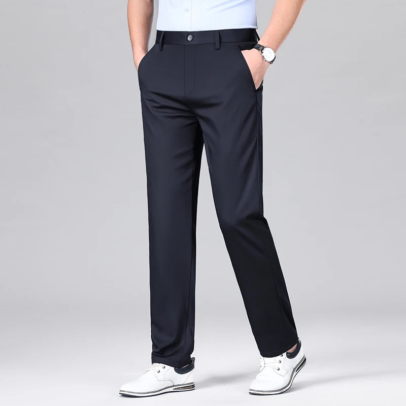 

High-End Ice Silk Thin Casual Pants Men's 2024 Spring and Summer New Fashion All-Match Straight Slim Stretch Business Long Pants