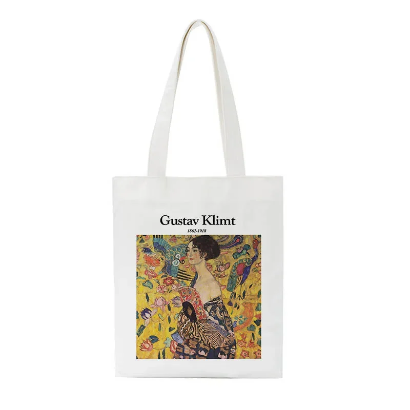 Fashion Gustav Klimt Handbag Fashion Canvas Summer Shoulder Bag Eco-friendly Large Capacity Travel Shopping Bag Schoolbag