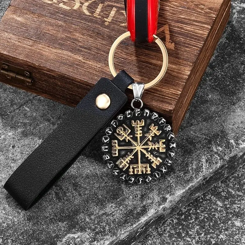 Винтажный скандинавский 24-рунальный брелок Vegvisir, мужской брелок с компасом викингов, брелок из нержавеющей стали, исландский мужской амулет, ювелирные изделия, подарки