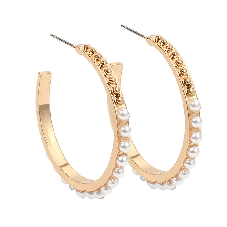 New Fashion Golden Circle Metal Pearl Beaded Earrings Gorgeous hoop earrings for women