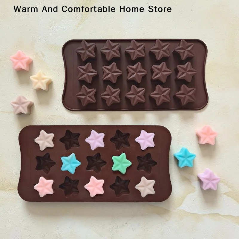 【W】1PC 15-Cavity Five-Pointed Star Silicone Chocolate Mold Creative Jelly Ice Cube Mold Christmas Candy DIY Home Baking Mold