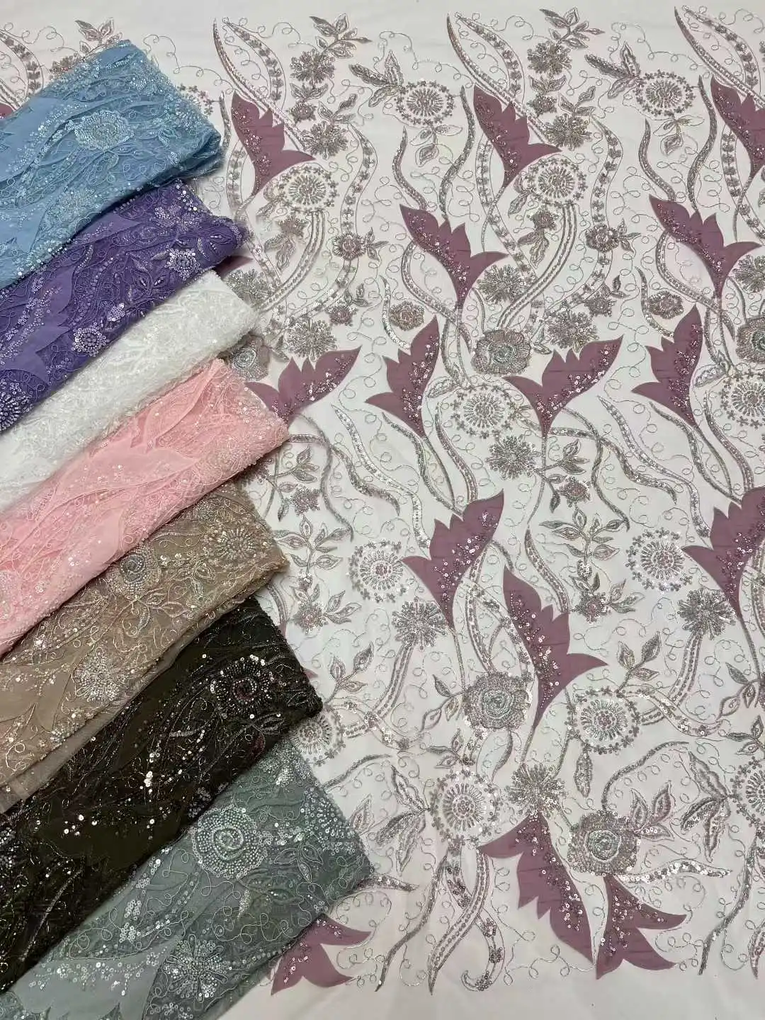 Mais recente africano 3d flor tecido de renda dubai lantejoulas tule tecido renda bordado apliques tecido nigeriano para costura