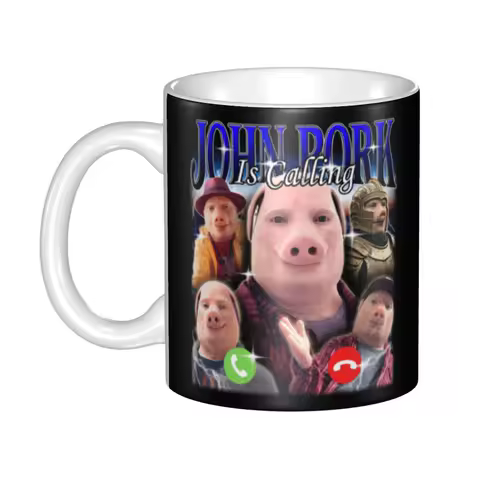 Personalized John Pork Is Calling Funny Meme Coffee Mugs DIY Ceramic Milk Tea Cup
