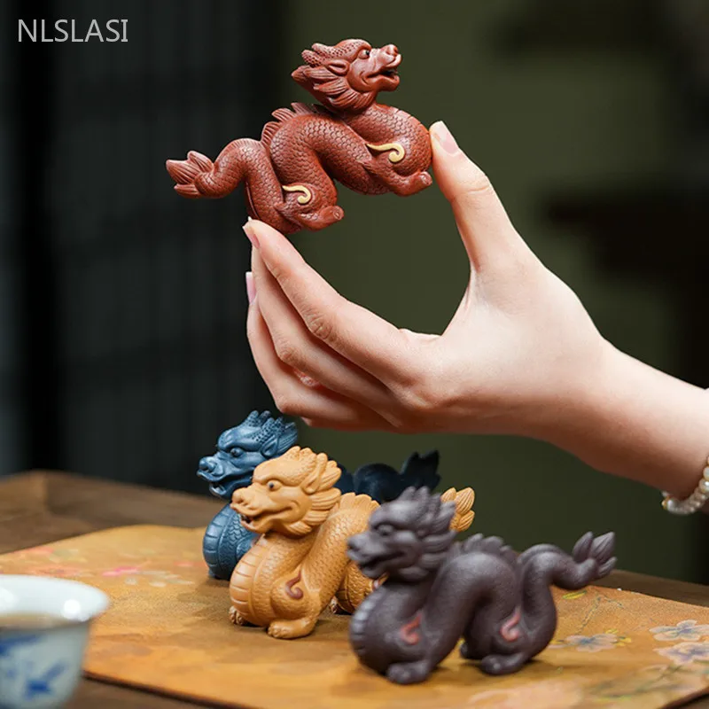 Handmade Statue Dragon Decoration Yixing Purple Clay Tea Pet Zodiac Dragon Model Sculpture Traditional Tea Ceremony Accessories