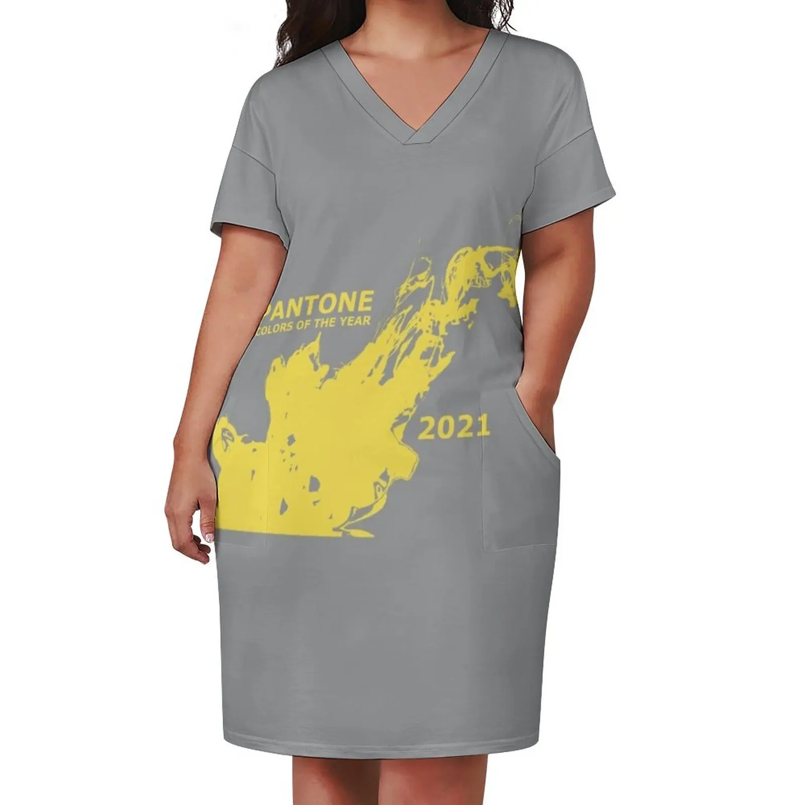 Pantone Color of the Year 2021 - Illuminating and Ultimate Gray Loose Pocket Dress ladies dresses for special occasions