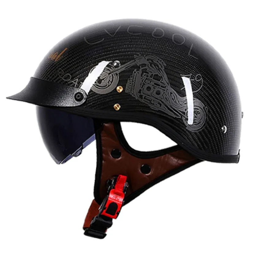 

Vintage DOT Certified Carbon Fiber Helmet Open Face Motorcycle Helmet Lightweight Retro Style with Sun Visor for Men And Women