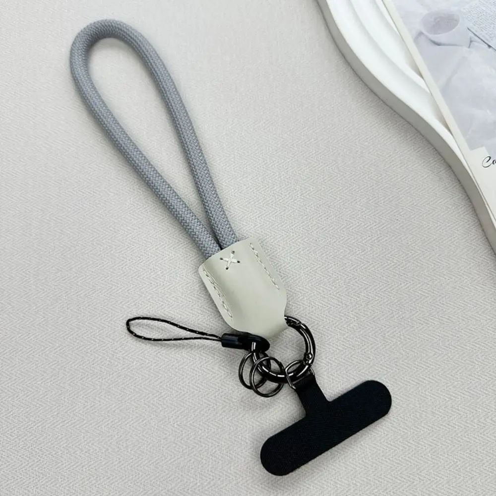 Cute Nylon Braided Rope Phone Chain Pu Leather Head Women Fashion Phone Clip Lanyard Luxury Wrist Phone Strap Phone Accessories