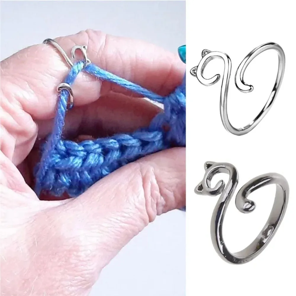 Yarn Ring Crochet Cat Ears Adjustable Size Tension Ring Beginner Crocheting Knitting Ring Regulator Tool For Finger